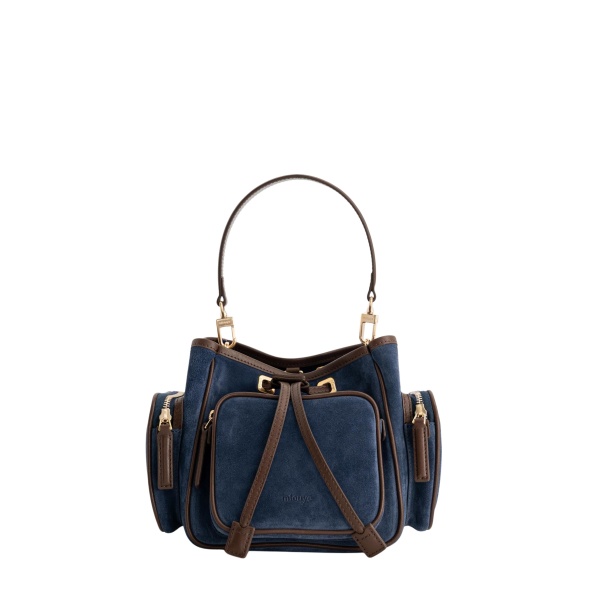 Mlouye Quad - Suede Marine Bag a Architectural Leather Handbag in Blue at  Luxury Handbags Luxury