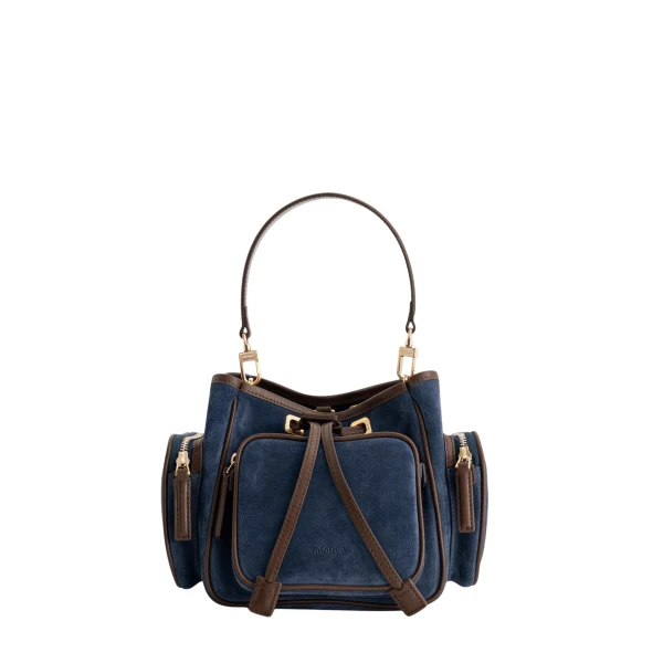 Mlouye Quad - Suede Marine Bag a Architectural Leather Handbag in Blue at  Luxury Handbags Luxury