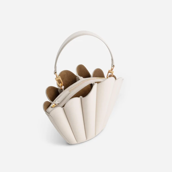 Mlouye Seashell Crossbody - Dove Bag a Architectural Leather Handbag in White at  Luxury Handbags Luxury