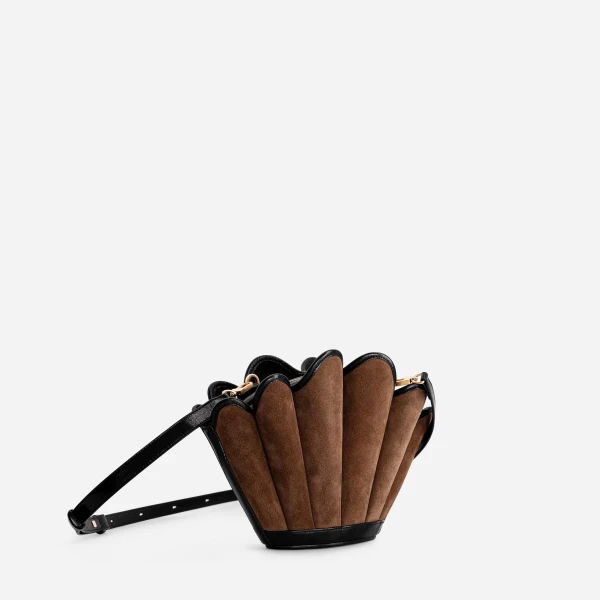 Mlouye Seashell Crossbody - Suede Espresso Bag a Architectural Leather Handbag in Brown at  Luxury Handbags Luxury