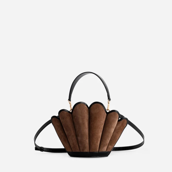 Mlouye Seashell Crossbody - Suede Espresso Bag a Architectural Leather Handbag in Brown at  Luxury Handbags Luxury
