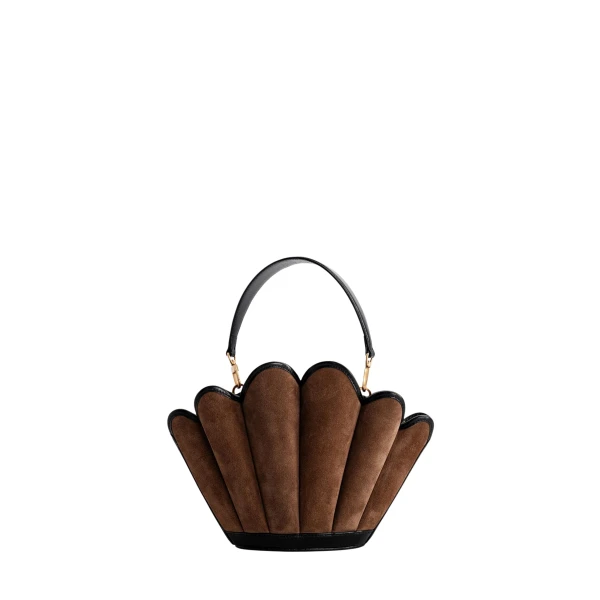 Mlouye Seashell Crossbody - Suede Espresso Bag a Architectural Leather Handbag in Brown at  Luxury Handbags Luxury