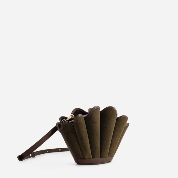 Mlouye Seashell Crossbody - Suede Moss Bag a Architectural Leather Handbag in Brown at  Luxury Handbags Luxury