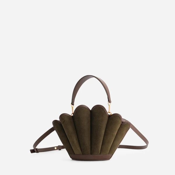 Mlouye Seashell Crossbody - Suede Moss Bag a Architectural Leather Handbag in Brown at  Luxury Handbags Luxury