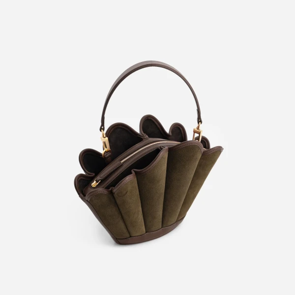Mlouye Seashell Crossbody - Suede Moss Bag a Architectural Leather Handbag in Brown at  Luxury Handbags Luxury