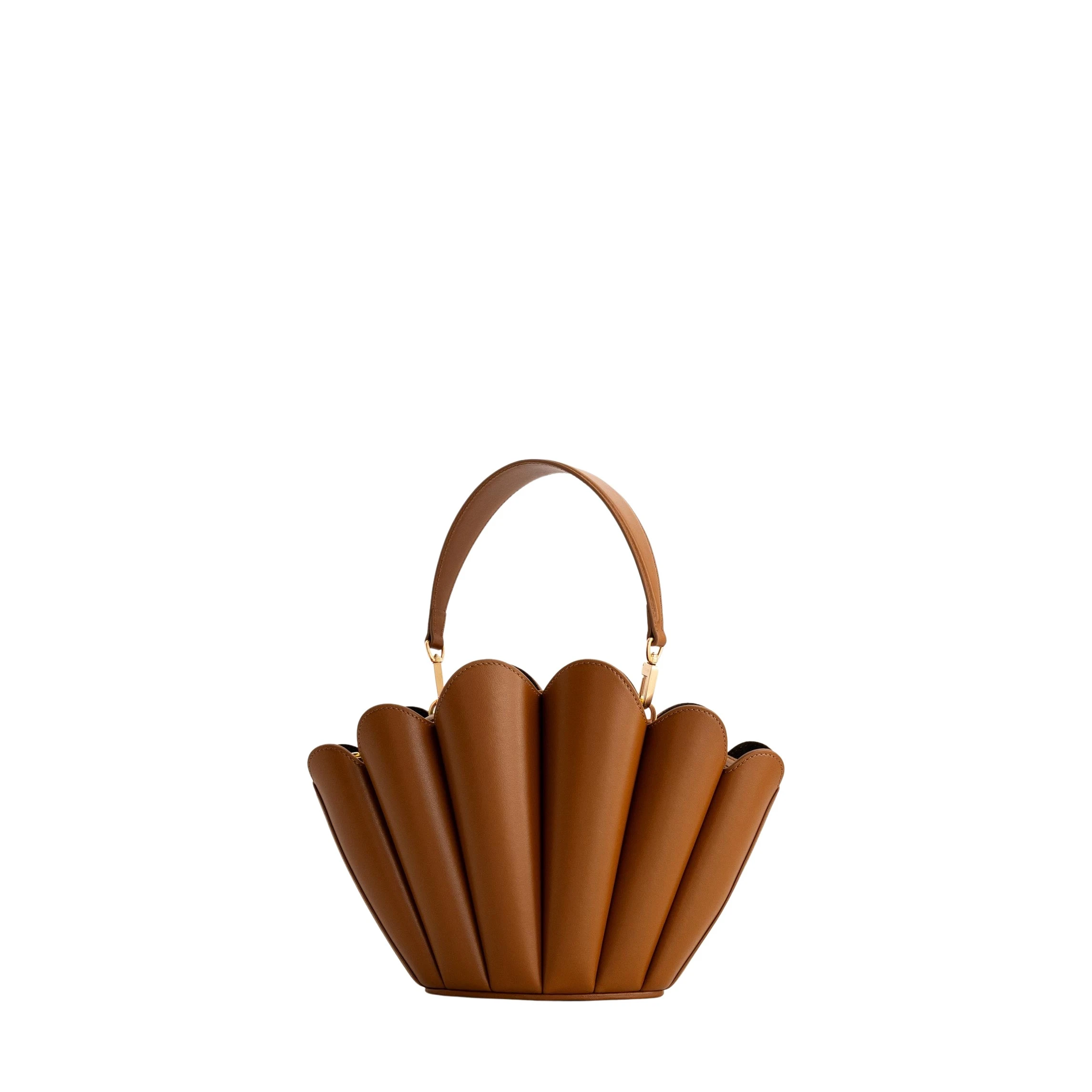 mlouye-Seashell-Crossbody-Tan-Bags70557_nobg Mlouye Seashell Crossbody - Tan Bag a Architectural Leather Handbag in Brown at Luxury Handbags Luxury