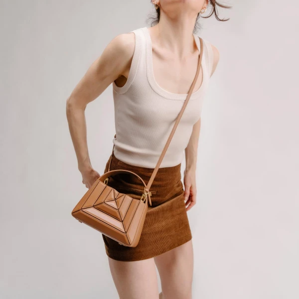 Mlouye Sera Mia - Suede Espresso Bag a Architectural Leather Handbag in Brown at  Luxury Handbags Luxury