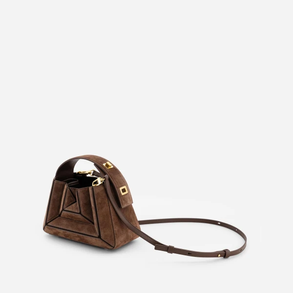 Mlouye Sera Mia - Suede Espresso Bag a Architectural Leather Handbag in Brown at  Luxury Handbags Luxury