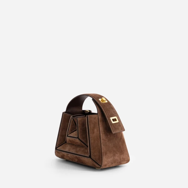 Mlouye Sera Mia - Suede Espresso Bag a Architectural Leather Handbag in Brown at  Luxury Handbags Luxury