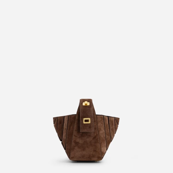 Mlouye Sera Mia - Suede Espresso Bag a Architectural Leather Handbag in Brown at  Luxury Handbags Luxury