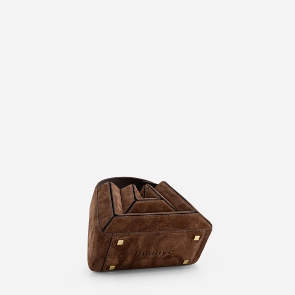 Mlouye Sera Mia - Suede Espresso Bag a Architectural Leather Handbag in Brown at  Luxury Handbags Luxury