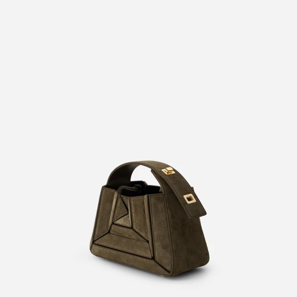 Mlouye Sera Mia - Suede Moss Bag a Architectural Leather Handbag in Brown at  Luxury Handbags Luxury