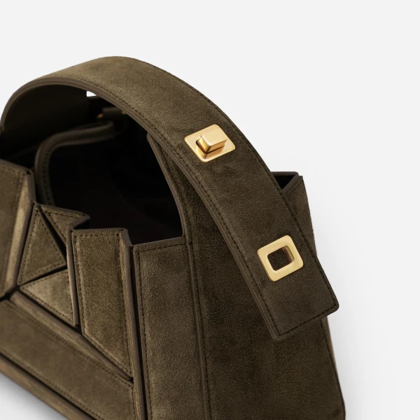 Mlouye Sera Mia - Suede Moss Bag a Architectural Leather Handbag in Brown at  Luxury Handbags Luxury