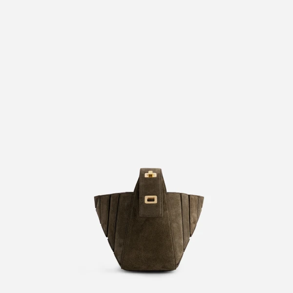 Mlouye Sera Mia - Suede Moss Bag a Architectural Leather Handbag in Brown at  Luxury Handbags Luxury