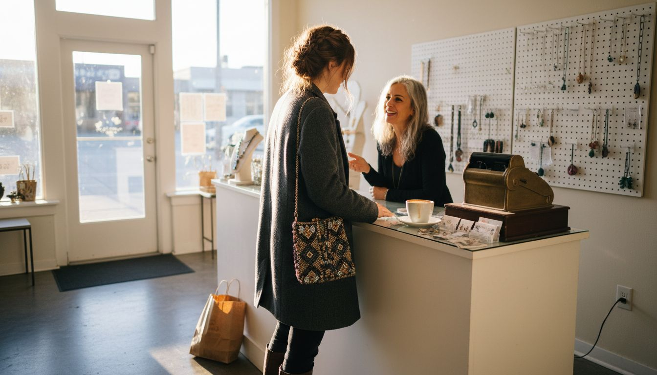 Shopper talks to boutique fashion designer
