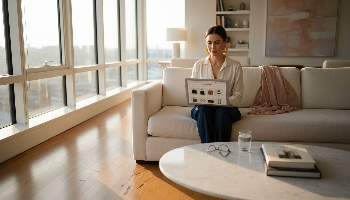 Woman browsing luxury e-commerce platform