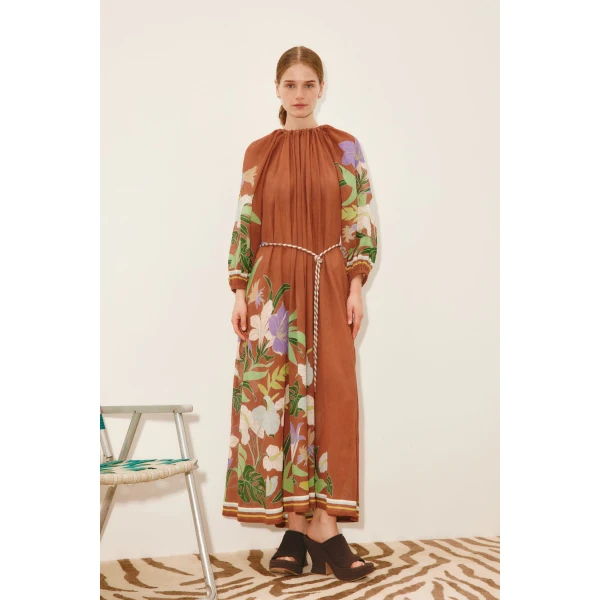Alemais Alfie Ruched Midi Dress  Sustainable Dresses with Alemais print -  Luxury Handbags Australian Designer