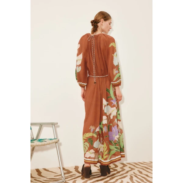 Alemais Alfie Ruched Midi Dress  Sustainable Dresses with Alemais print -  Luxury Handbags Australian Designer