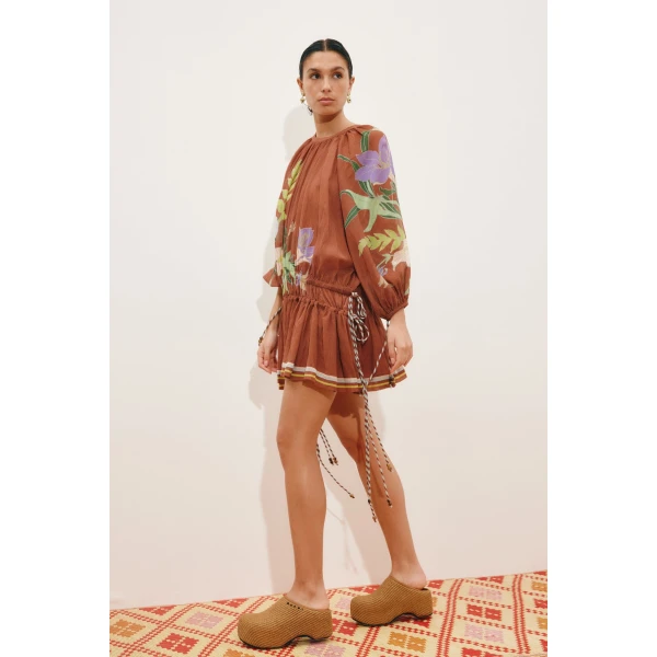 Alemais Alfie Ruched Mini Dress  Sustainable Dresses with Alemais print -  Luxury Handbags Australian Designer
