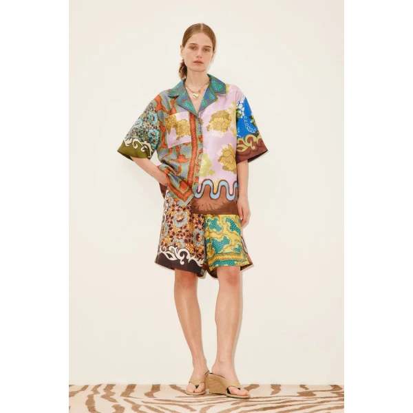 Alemais Arnie Silk Short  Sustainable Shorts with Alemais print -  Luxury Handbags Australian Designer