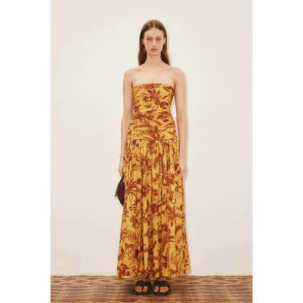 Alemais Banana Blossom Ruched Gown  Sustainable Dresses with Alemais print -  Luxury Handbags Australian Designer