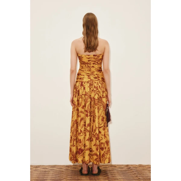Alemais Banana Blossom Ruched Gown  Sustainable Dresses with Alemais print -  Luxury Handbags Australian Designer
