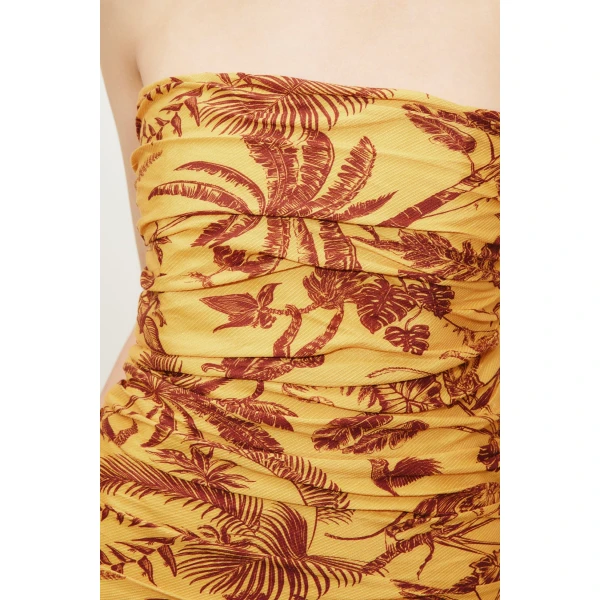Alemais Banana Blossom Ruched Gown  Sustainable Dresses with Alemais print -  Luxury Handbags Australian Designer