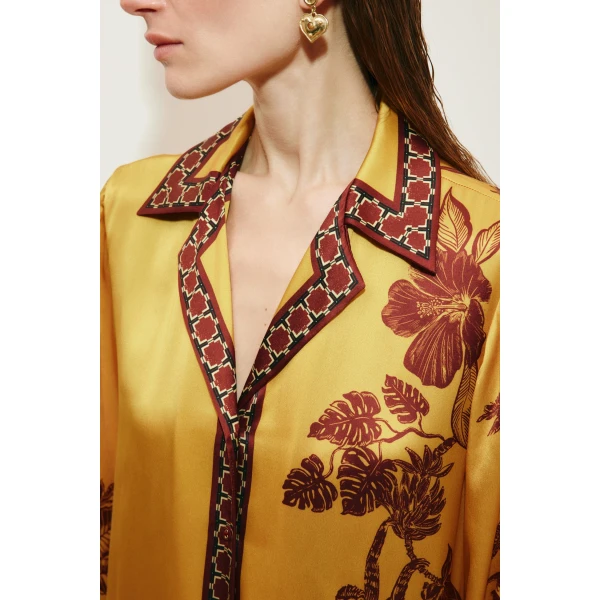 Alemais Banana Blossom Silk Shirtdress  Sustainable Dresses with Alemais print -  Luxury Handbags Australian Designer