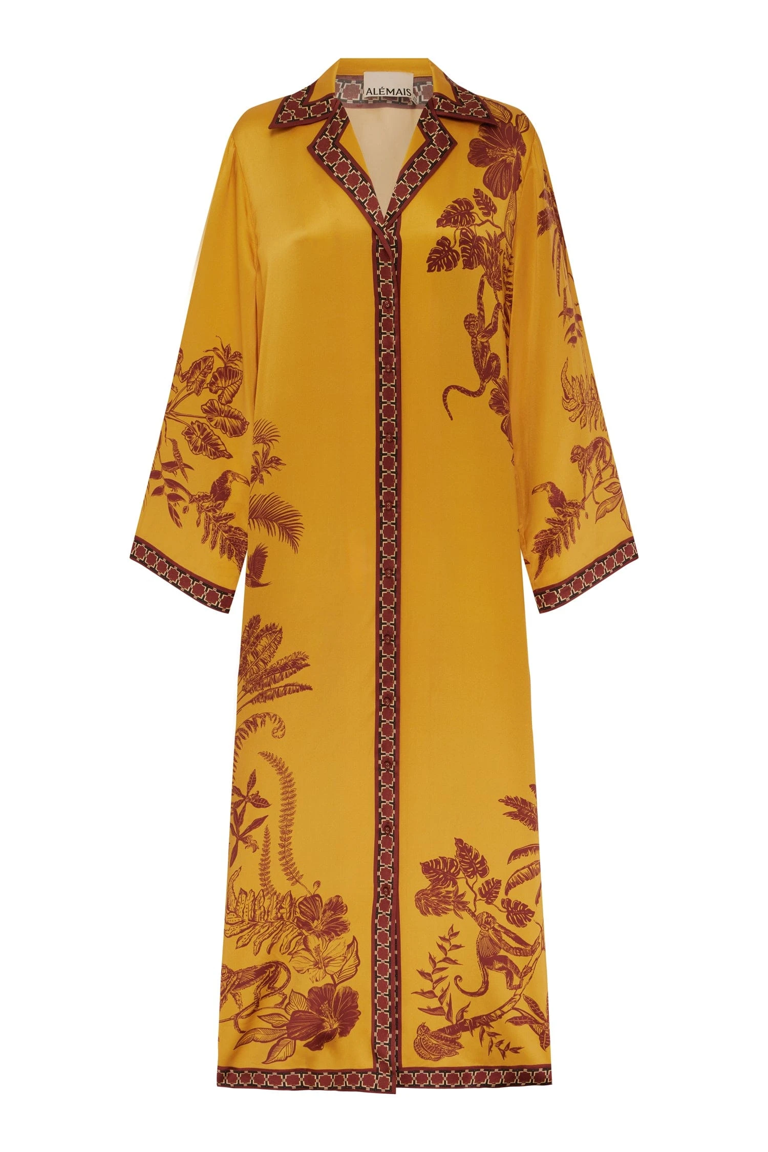 Banana Blossom Silk Shirtdress by Alemais - Dresses Alemais Banana Blossom Silk Shirtdress Sustainable Dresses with Alemais print - Luxury Handbags Australian Designer