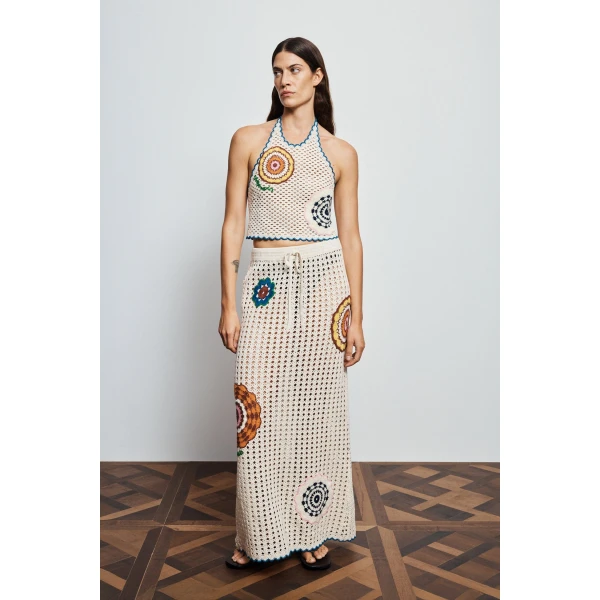 Alemais Elma Cream Halter Top  Sustainable Tops with Alemais print -  Luxury Handbags Australian Designer