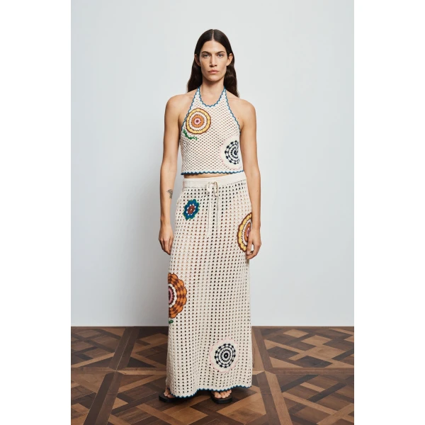 Alemais Elma Cream Skirt  Sustainable Skirts with Alemais print -  Luxury Handbags Australian Designer