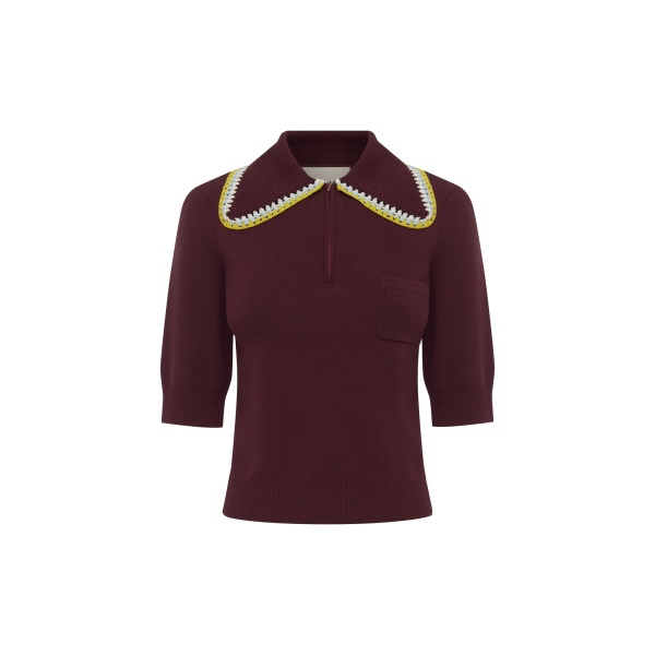 Alemais Jasper Knit Polo  Sustainable Tops with Alemais print -  Luxury Handbags Australian Designer