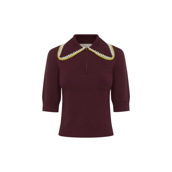Alemais Jasper Knit Polo  Sustainable Tops with Alemais print -  Luxury Handbags Australian Designer