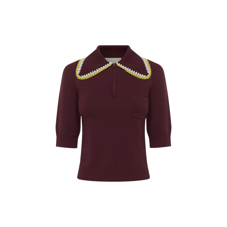Alemais Jasper Knit Polo  Sustainable Tops with Alemais print -  Luxury Handbags Australian Designer