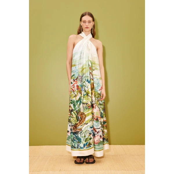 Alemais Jungle Boogie Silk Halter Dress  Sustainable Dresses with Alemais print -  Luxury Handbags Australian Designer