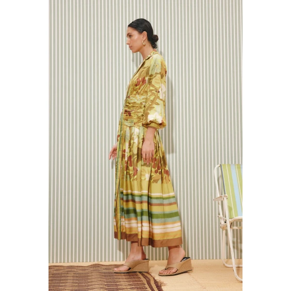 Alemais Maxi Silk Ruched Shirtdress  Sustainable Dresses with Alemais print -  Luxury Handbags Australian Designer