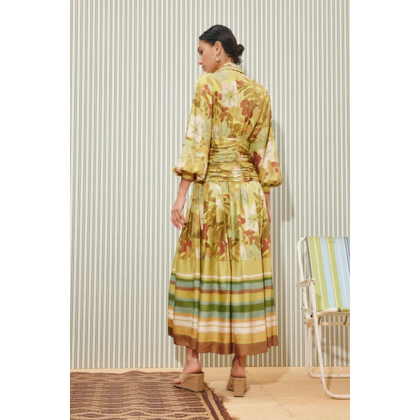 Alemais Maxi Silk Ruched Shirtdress  Sustainable Dresses with Alemais print -  Luxury Handbags Australian Designer