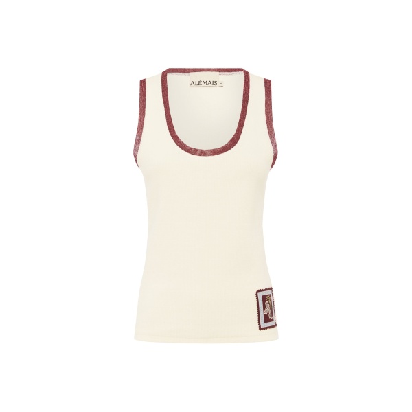 Alemais Ramon Tank Cream  Sustainable Tops with Alemais print -  Luxury Handbags Australian Designer