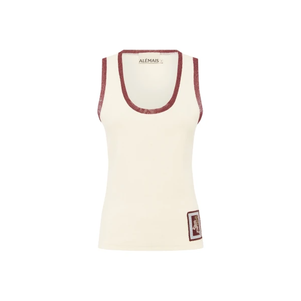 Alemais Ramon Tank Cream  Sustainable Tops with Alemais print -  Luxury Handbags Australian Designer