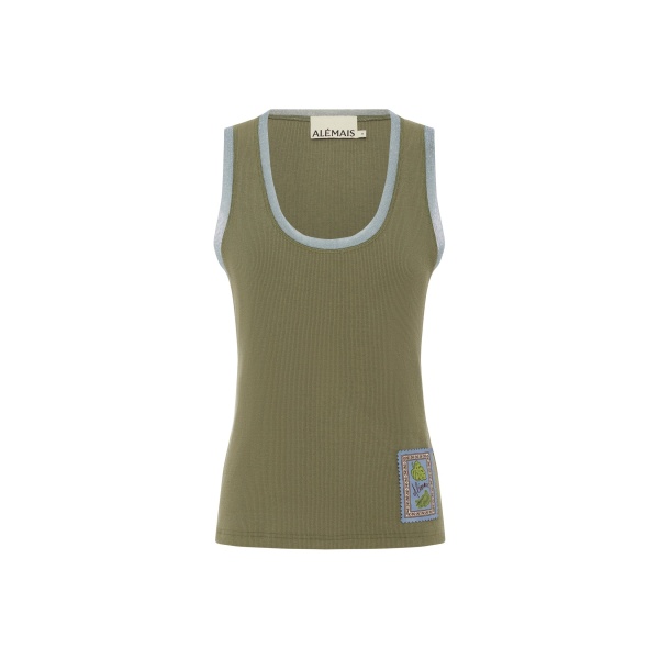 Alemais Ramon Tank Sage  Sustainable Tops with Alemais print -  Luxury Handbags Australian Designer