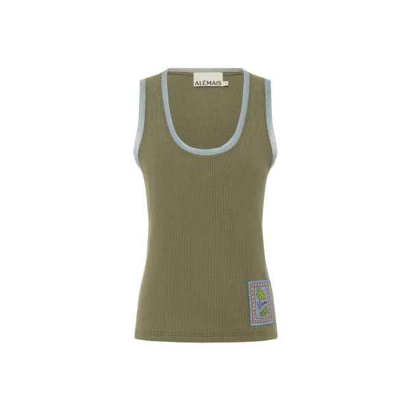 Alemais Ramon Tank Sage  Sustainable Tops with Alemais print -  Luxury Handbags Australian Designer