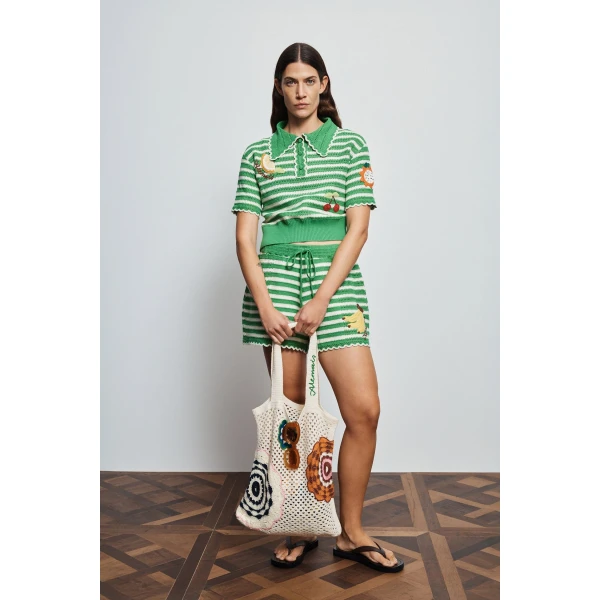 Alemais Sundae Green Polo Top  Sustainable Tops with Alemais print -  Luxury Handbags Australian Designer