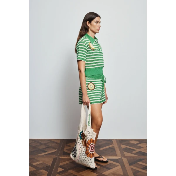 Alemais Sundae Green Polo Top  Sustainable Tops with Alemais print -  Luxury Handbags Australian Designer