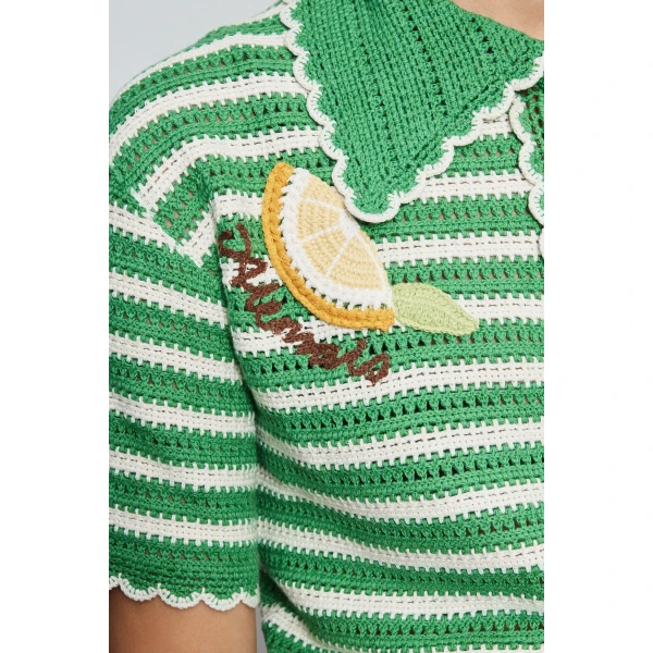Alemais Sundae Green Polo Top  Sustainable Tops with Alemais print -  Luxury Handbags Australian Designer