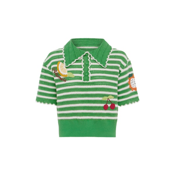 Alemais Sundae Green Polo Top  Sustainable Tops with Alemais print -  Luxury Handbags Australian Designer