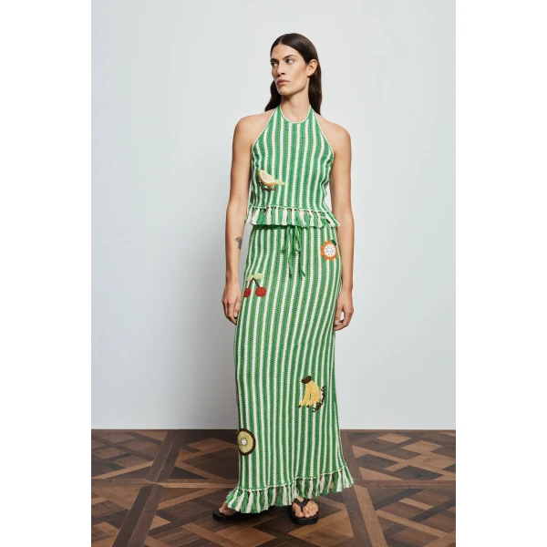 Alemais Sundae Green Skirt  Sustainable Skirts with Alemais print -  Luxury Handbags Australian Designer