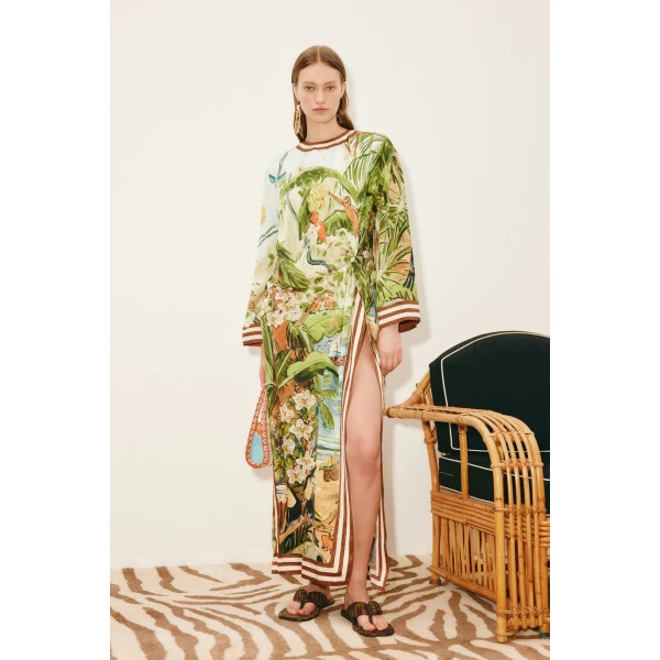 Alemais Toucan Tango Silk Midi Dress  Sustainable Dresses with Alemais print -  Luxury Handbags Australian Designer