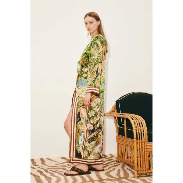 Alemais Toucan Tango Silk Midi Dress  Sustainable Dresses with Alemais print -  Luxury Handbags Australian Designer