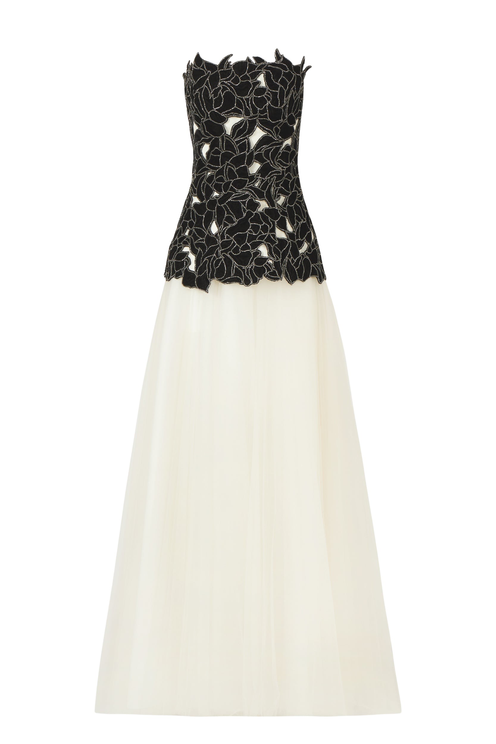 Costarellos Alessi Floral Cut Velvet Tulle Ball Gown
