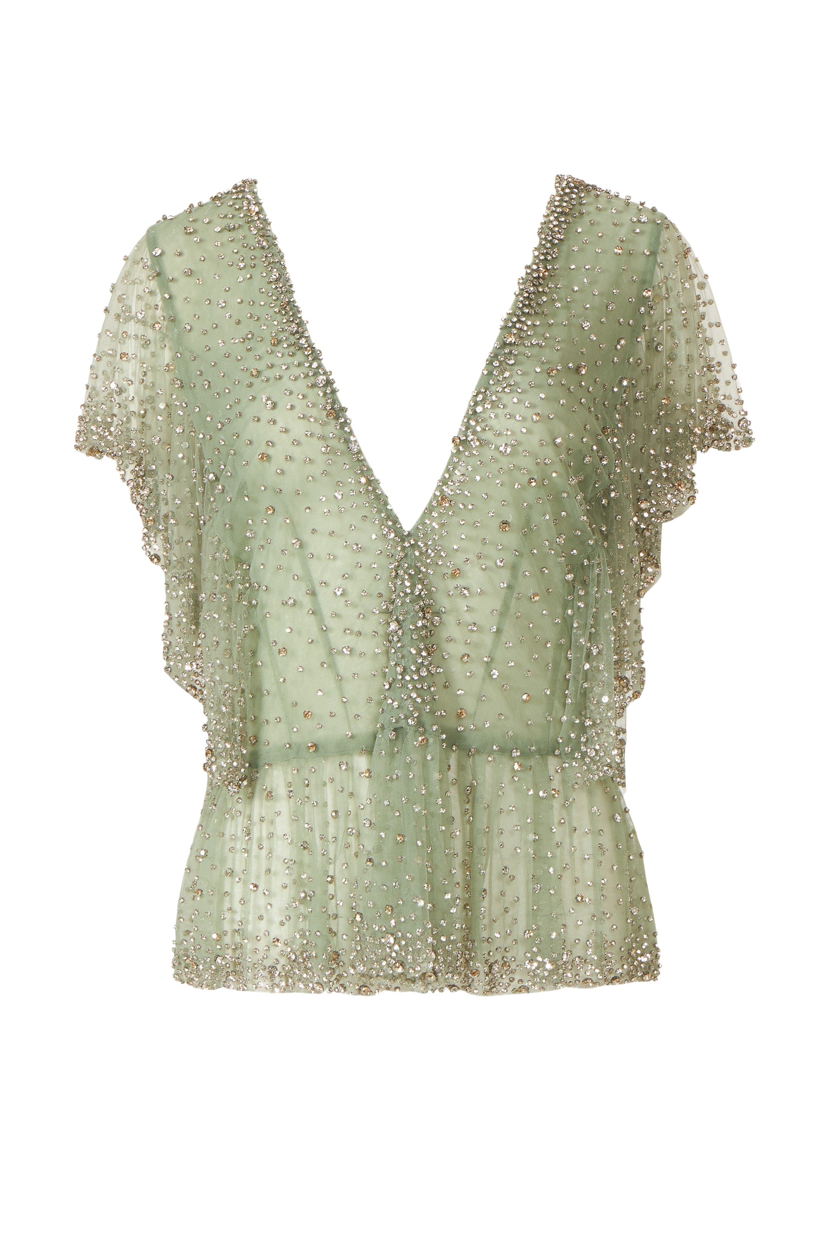 Costarellos Aletta Crystal French Tulle Peplum Top
